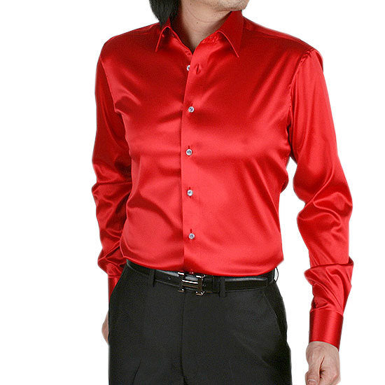 Men's Long Sleeve Shiny Silk Like Satin Dance Prom Dress Shirt Party Button Down Tuxedo Shirts