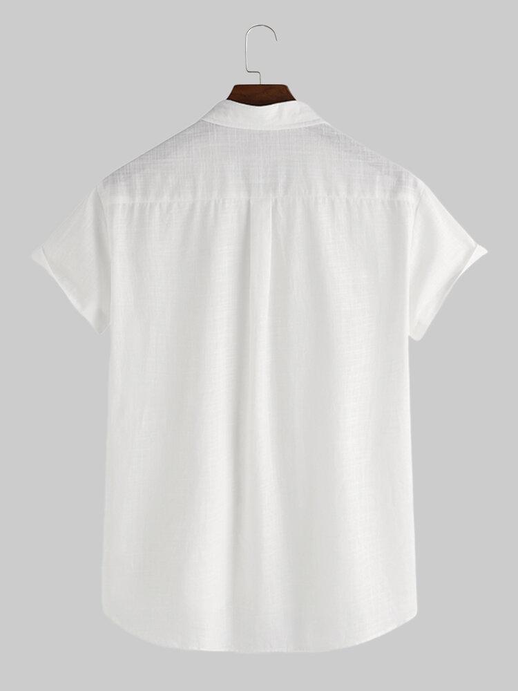 Men Hidden Button Short Sleeve Shirt