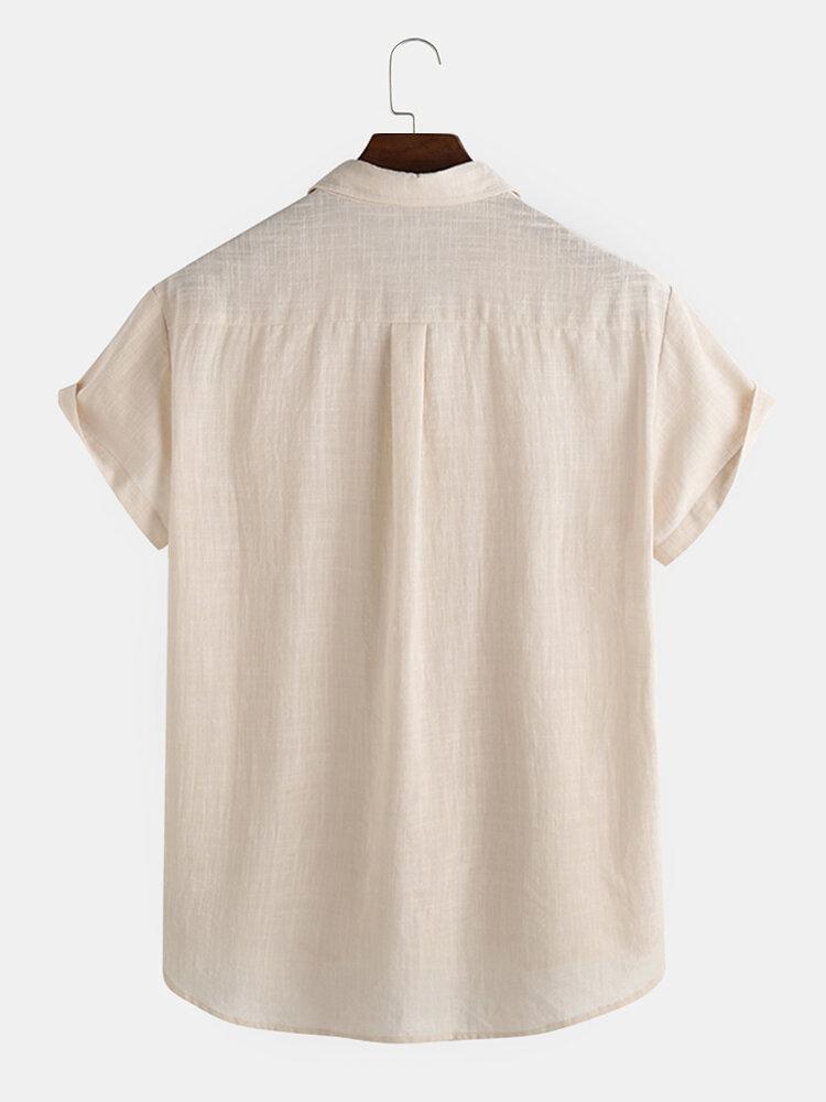 Men Hidden Button Short Sleeve Shirt
