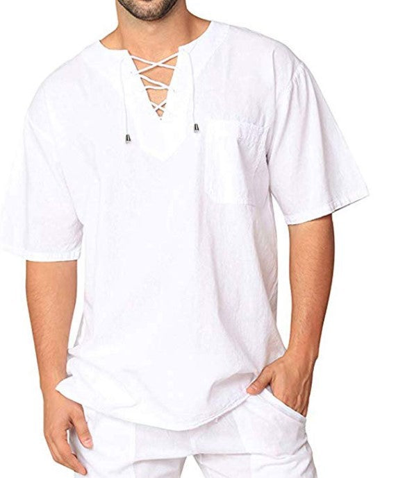 Men's cotton linen Vintage Loose Casual short-sleeved shirt