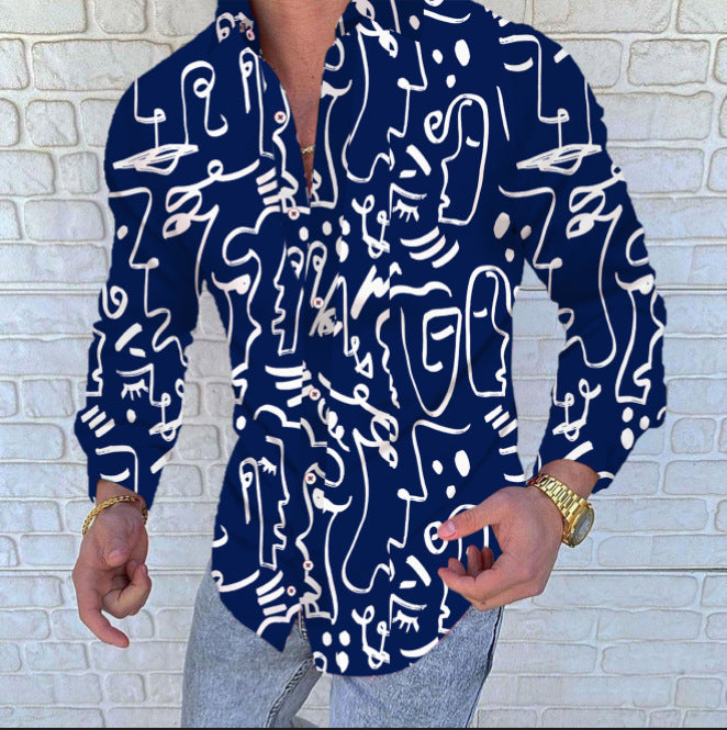 Men's Printed Casual Slim Long Sleeved Shirt