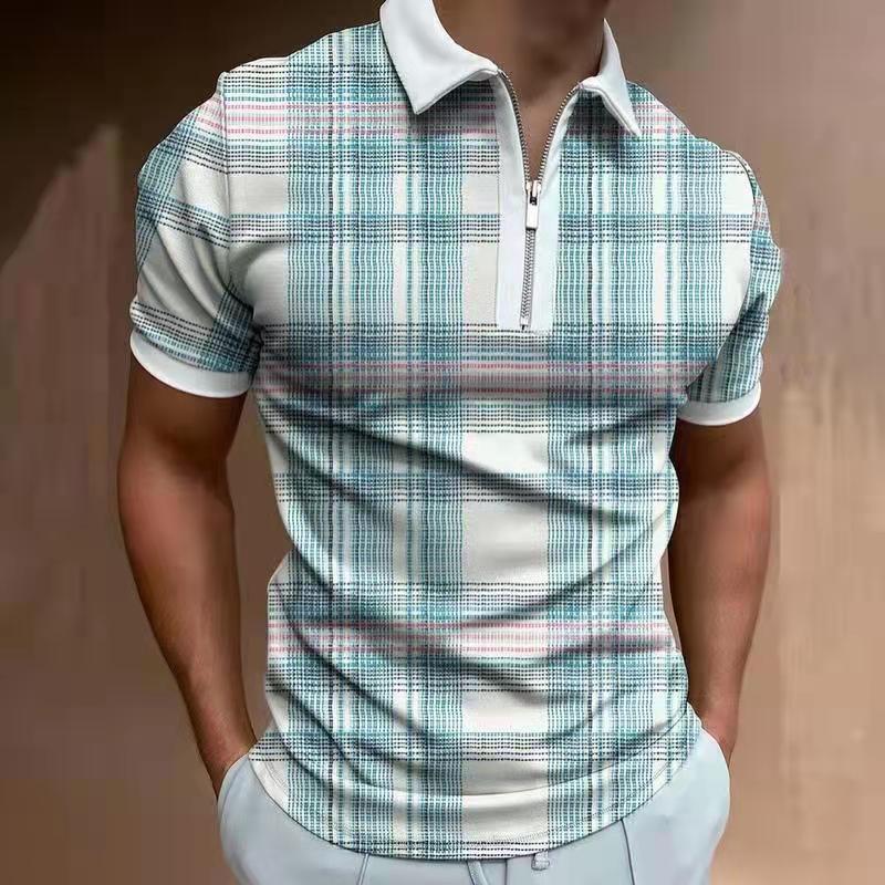 Men's Summer Large Size Splicing Slim Fit Business Casual Lapel Collar Polo Shirts Golf Shirt