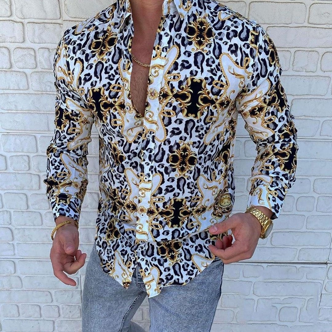 Men's Printed Casual Slim Long Sleeved Shirt