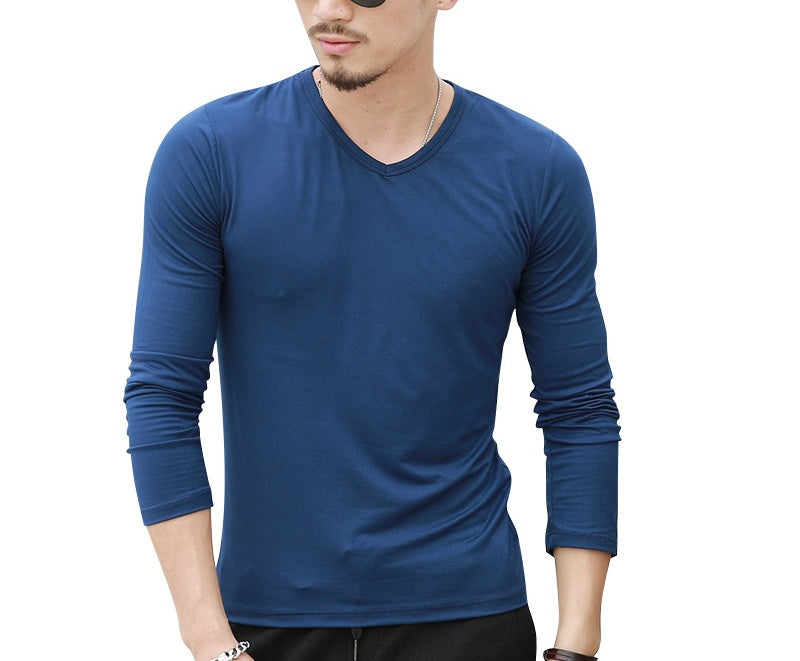 Men's Solid color V-neck Long-Sleeve Premium Casual T-Shirt