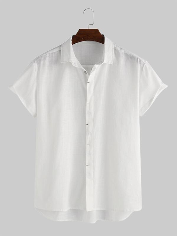 Men Hidden Button Short Sleeve Shirt