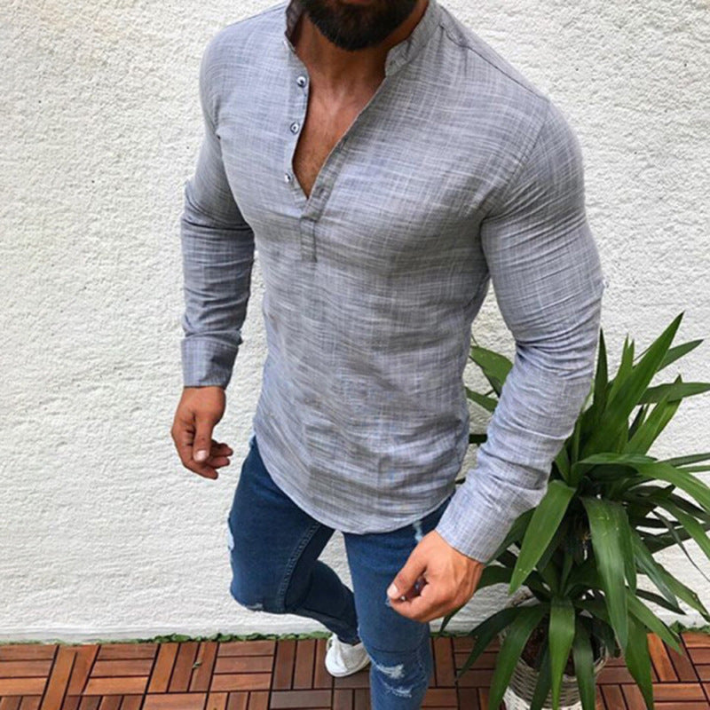 Men's Long Sleeve Round Neck Slim Fit Shirt