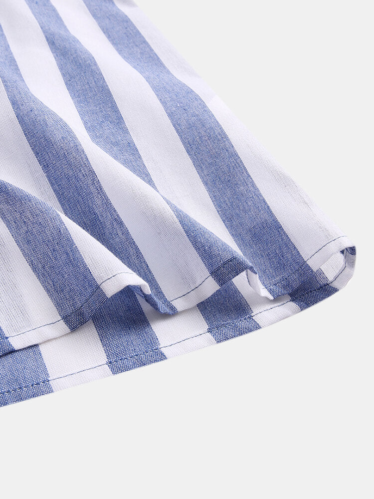 Mens Cotton Thin Light & Breathable Vertical Stripe Short Sleeve Shirt