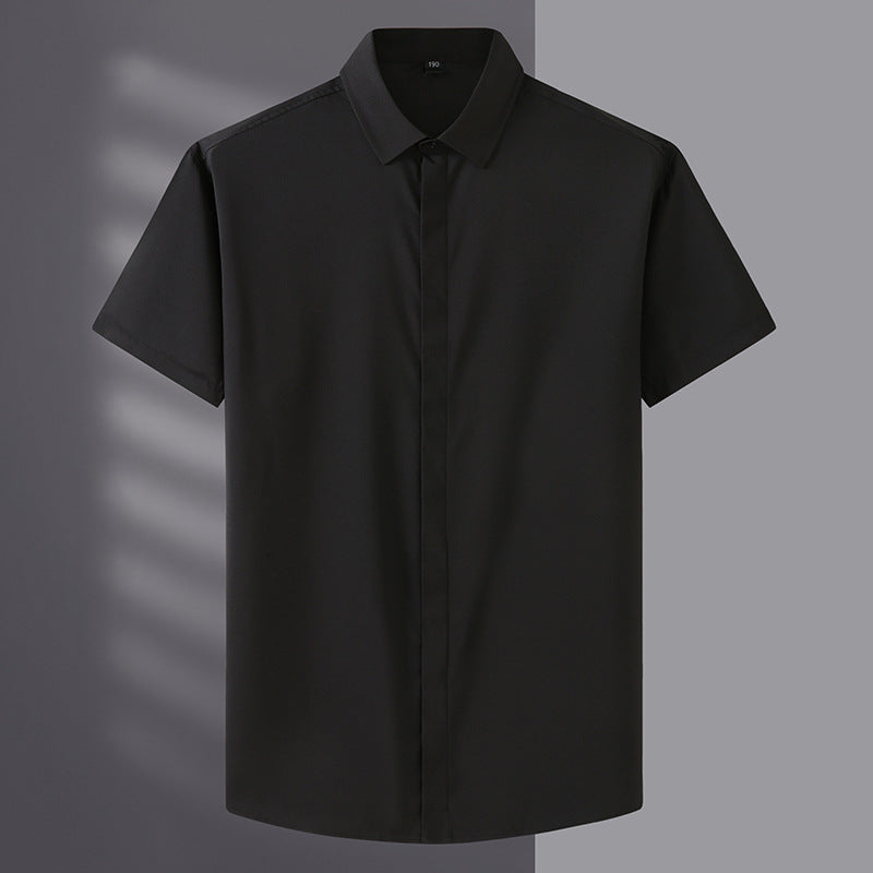 Men'sLoose Large Short Sleeve Shirt Fat Guy Summer Business Casual Thin Solid Color Shirt Fat Brother Plus Fat Inch Shirt