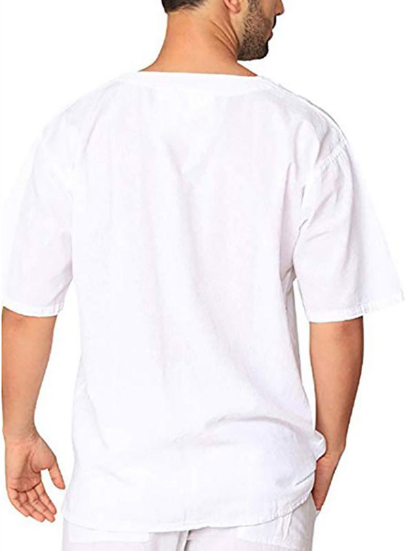 Men's cotton linen Vintage Loose Casual short-sleeved shirt