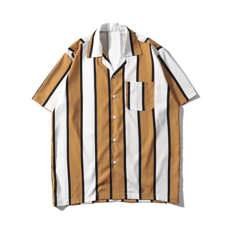 Men's Hawaiian Striped Shirt Short Sleeve Button Shirt Top
