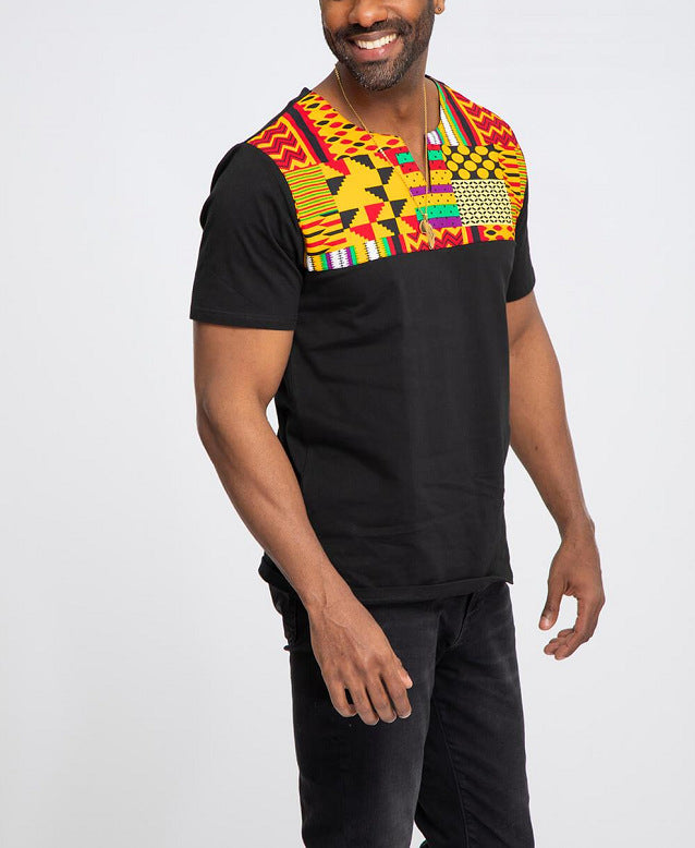 Men's ethnic short-sleeved printed loose T-shirt