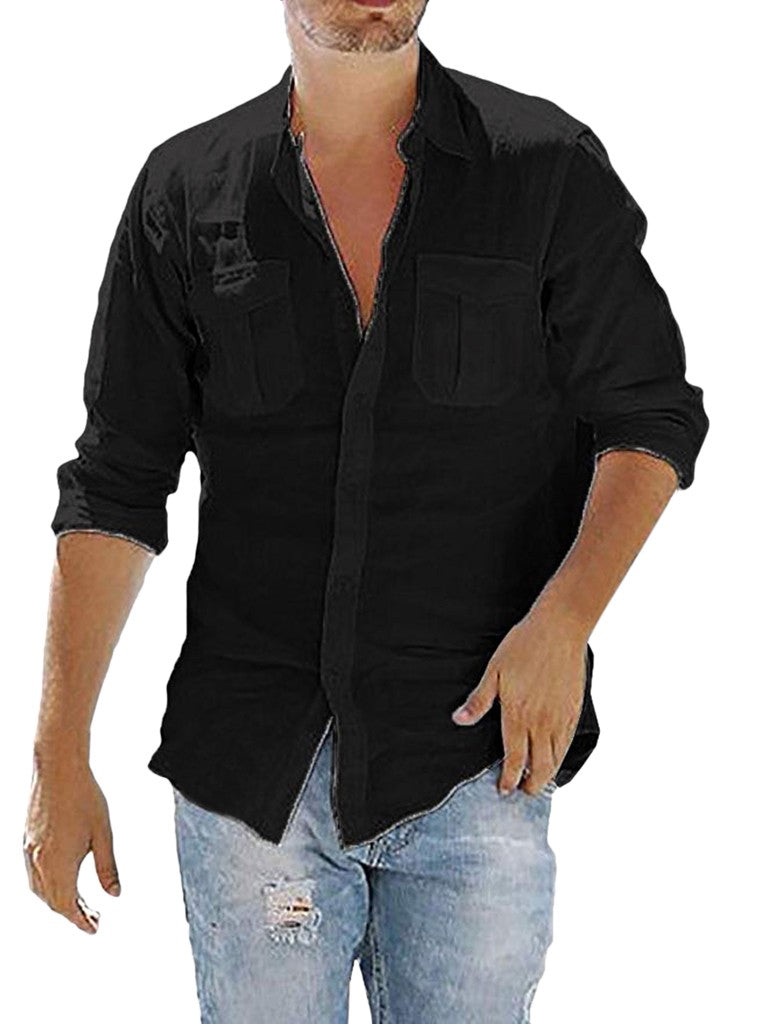 Men's Cotton Linen Pocket Loose Shirts