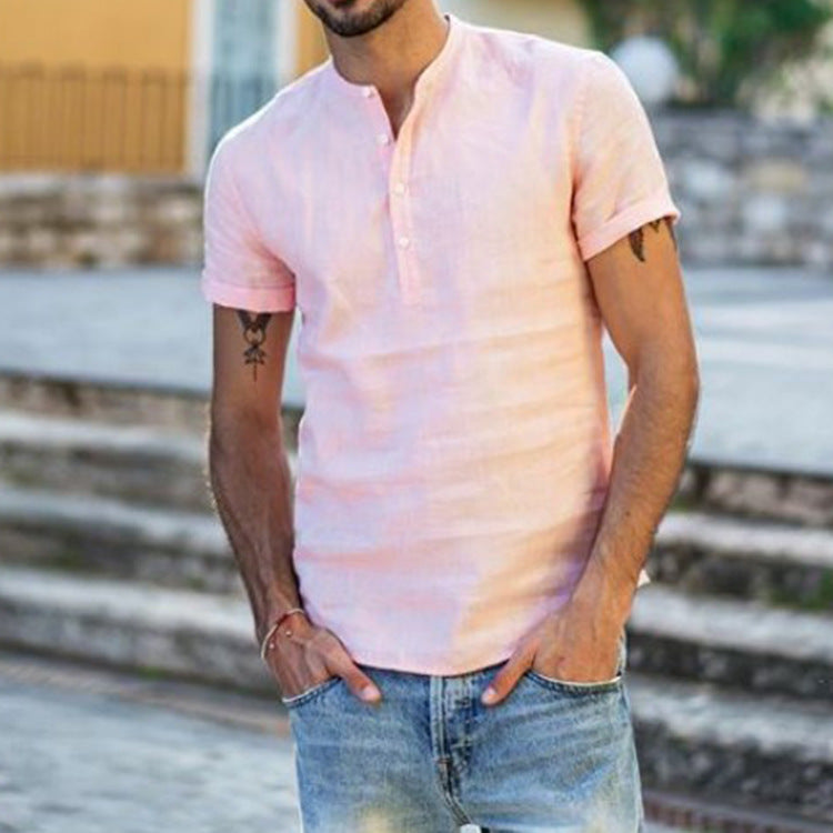 Men's Button Casual Plain Loose Short Sleeve T-shirt