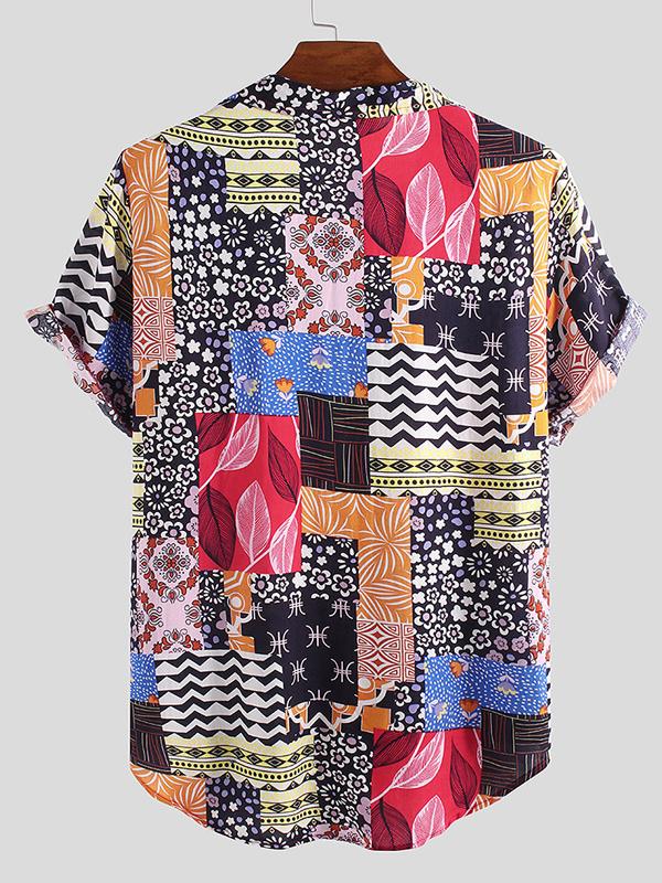 Men Summer Floral Printed Lapel Blouses&Shirts