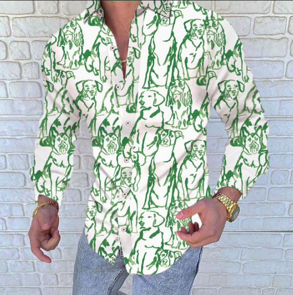 Men's Printed Casual Slim Long Sleeved Shirt