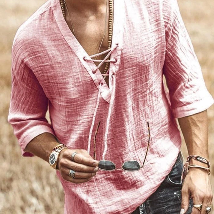 Men's Plain V-Neck Casual Loose Spring Shirt