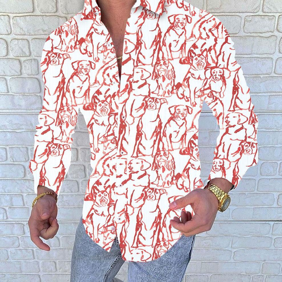 Men's Printed Casual Slim Long Sleeved Shirt