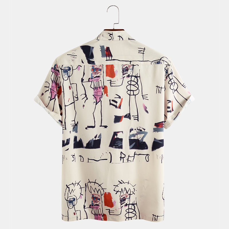2021 new short-sleeved men's shirt, fun graffiti printing casual men's shirt