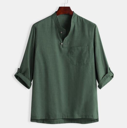 Men's solid color cotton and linen shirt
