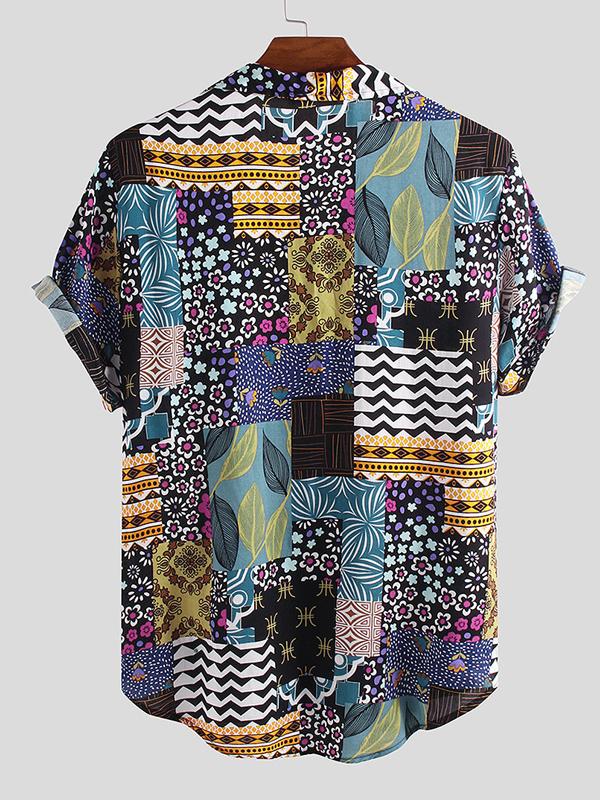 Men Summer Floral Printed Lapel Blouses&Shirts