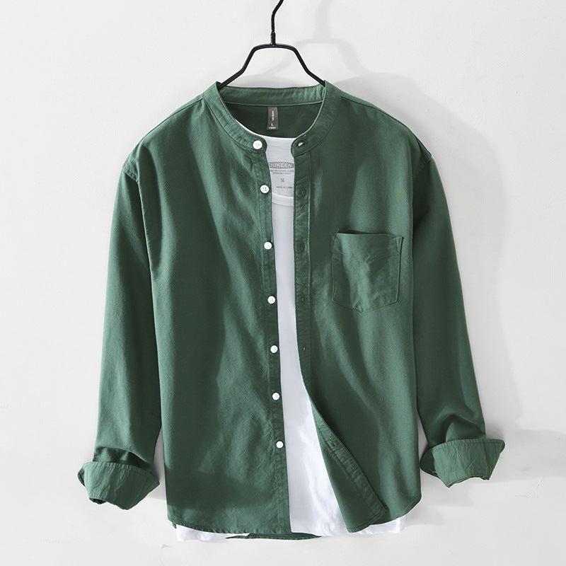 Men's linen shirt fashion stand-up collar solid color simple youth long-sleeved cotton shirt