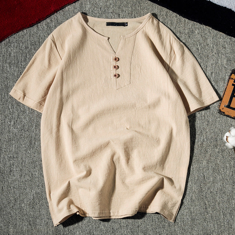 Men's short-sleeved T-shirt linen top