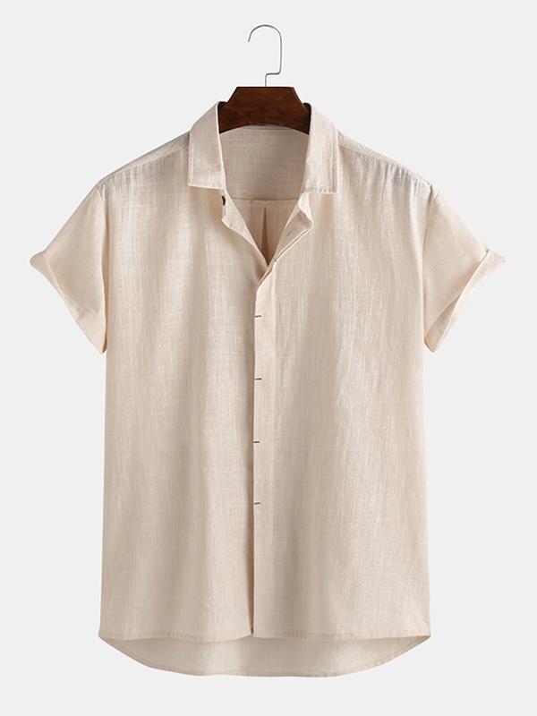 Men Hidden Button Short Sleeve Shirt