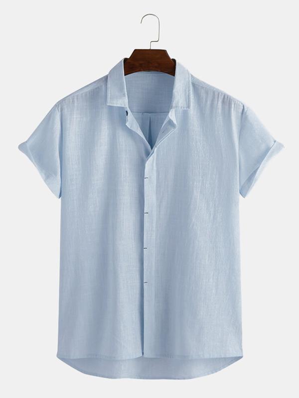 Men Hidden Button Short Sleeve Shirt