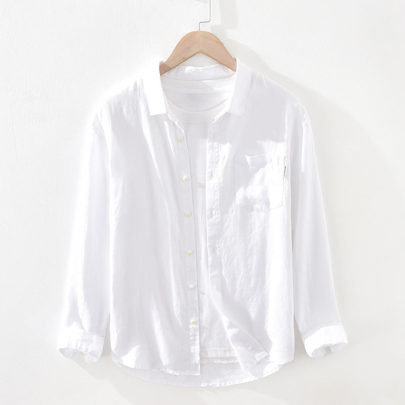 Pure color linen shirt youth loose square collar pocket linen shirt