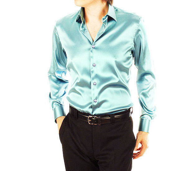 Men's Long Sleeve Shiny Silk Like Satin Dance Prom Dress Shirt Party Button Down Tuxedo Shirts