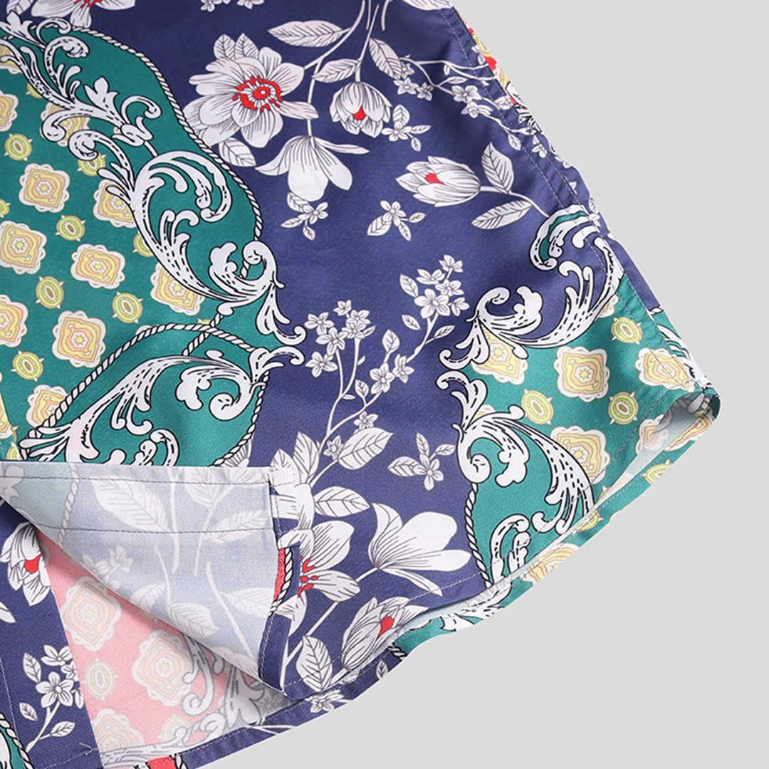 Men Ethnic Printed Short Sleeves Lapel Shirt