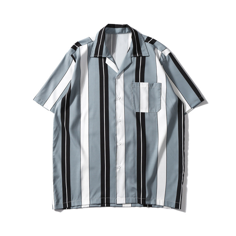 Men's Hawaiian Striped Shirt Short Sleeve Button Shirt Top