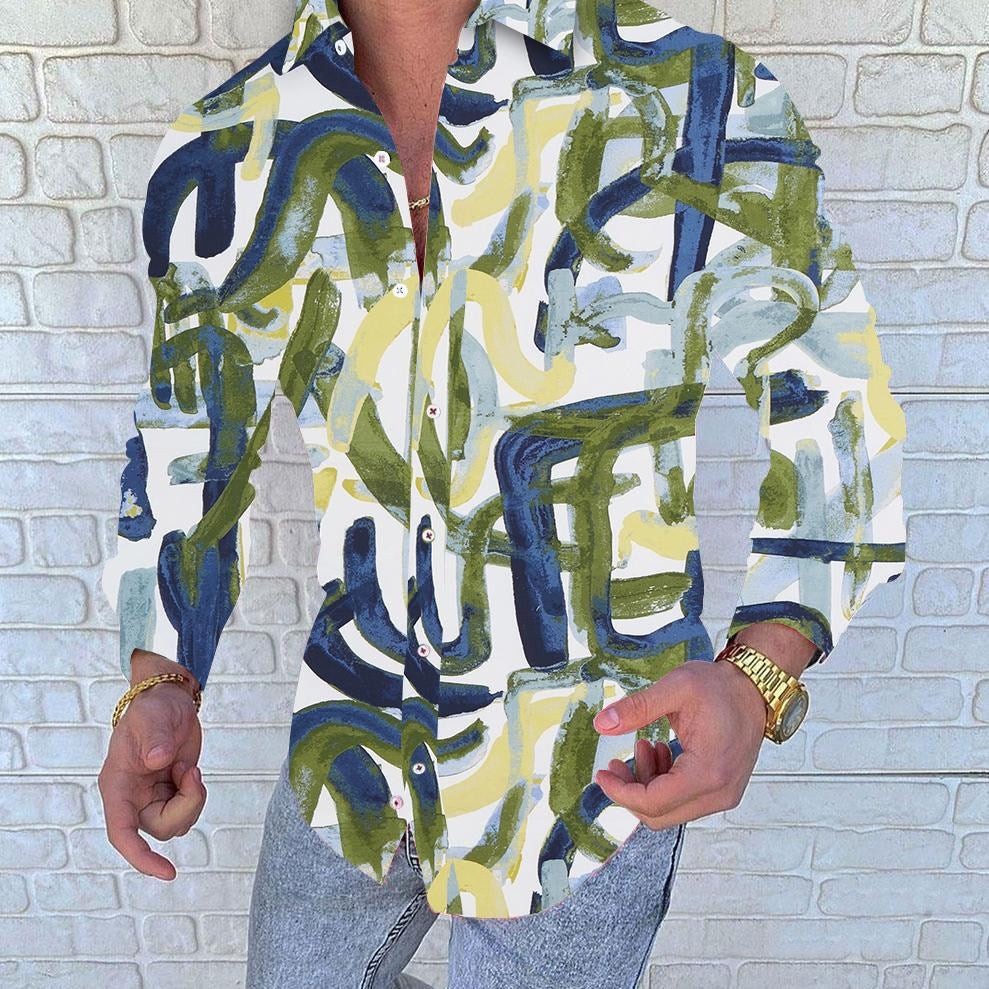 Men's Printed Casual Slim Long Sleeved Shirt