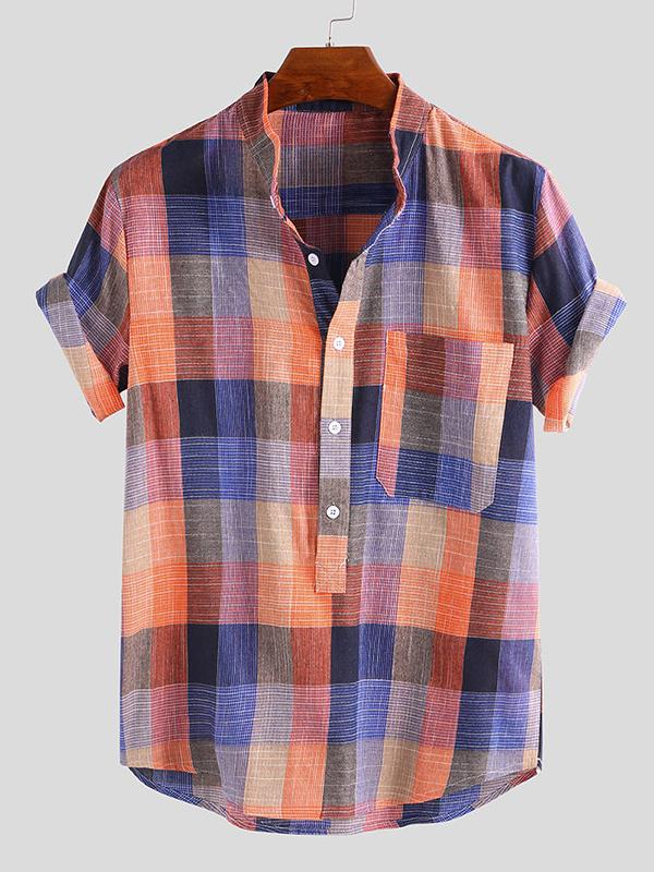 Men Plaid Retro Style Short Sleeves Shirt