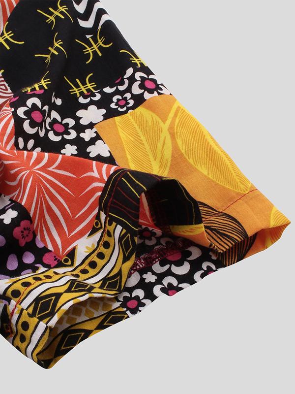 Men Summer Floral Printed Lapel Blouses&Shirts