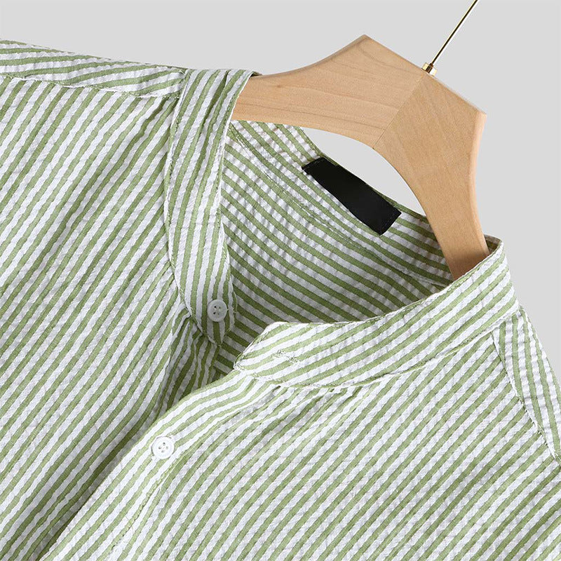 2021 new men's long-sleeved shirt striped long-sleeved shirt linen shirt