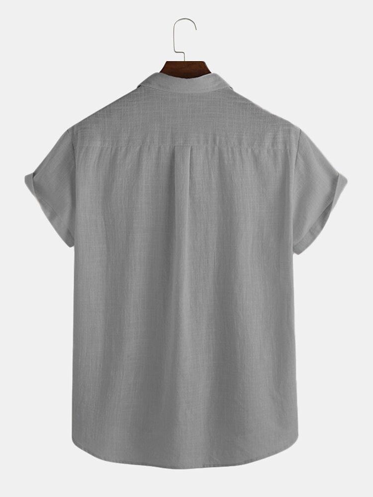Men Hidden Button Short Sleeve Shirt