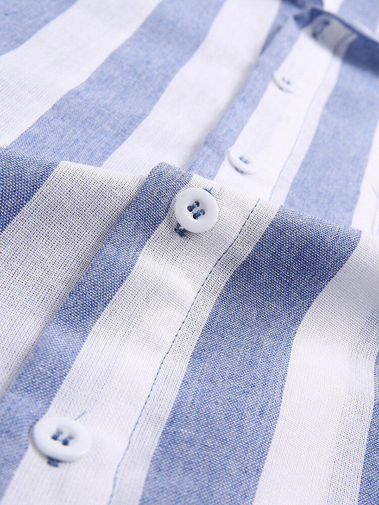 Mens Cotton Thin Light & Breathable Vertical Stripe Short Sleeve Shirt