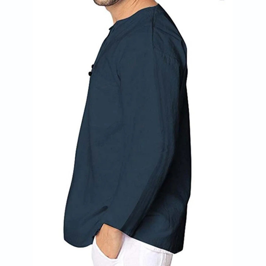 Men's Plain Lace-Up Casual Loose Spring Shirt