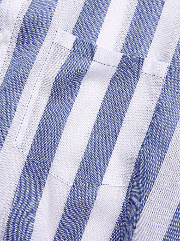 Mens Cotton Thin Light & Breathable Vertical Stripe Short Sleeve Shirt