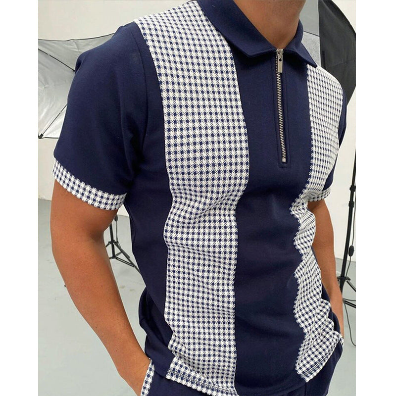 Men's Summer Large Size Splicing Slim Fit Business Casual Lapel Collar Polo Shirts Golf Shirt