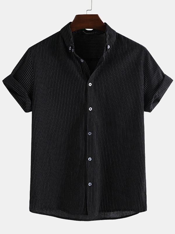 Men Casual Striped Shirt Short Sleeve