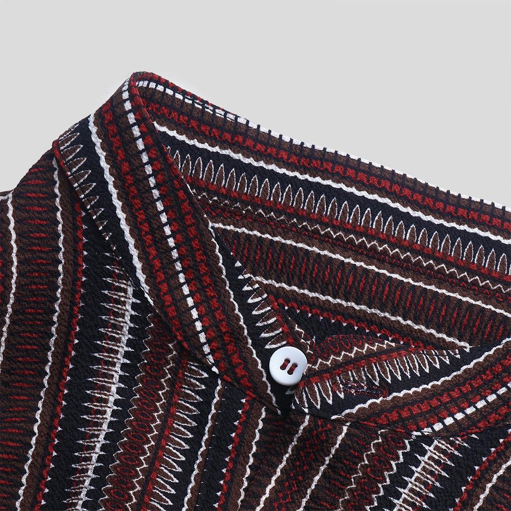 Men Short Sleeves Striped Stand Collar Shirt