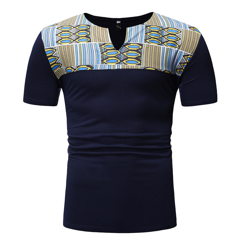 Ethnic style stitching T-shirt