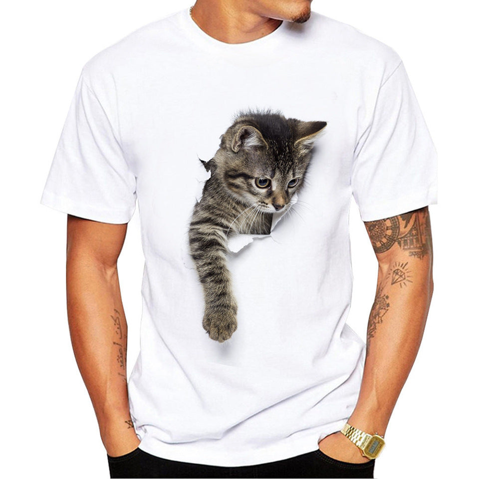 Men's Torn Paper Cat Print Short Sleeves Casual Tees