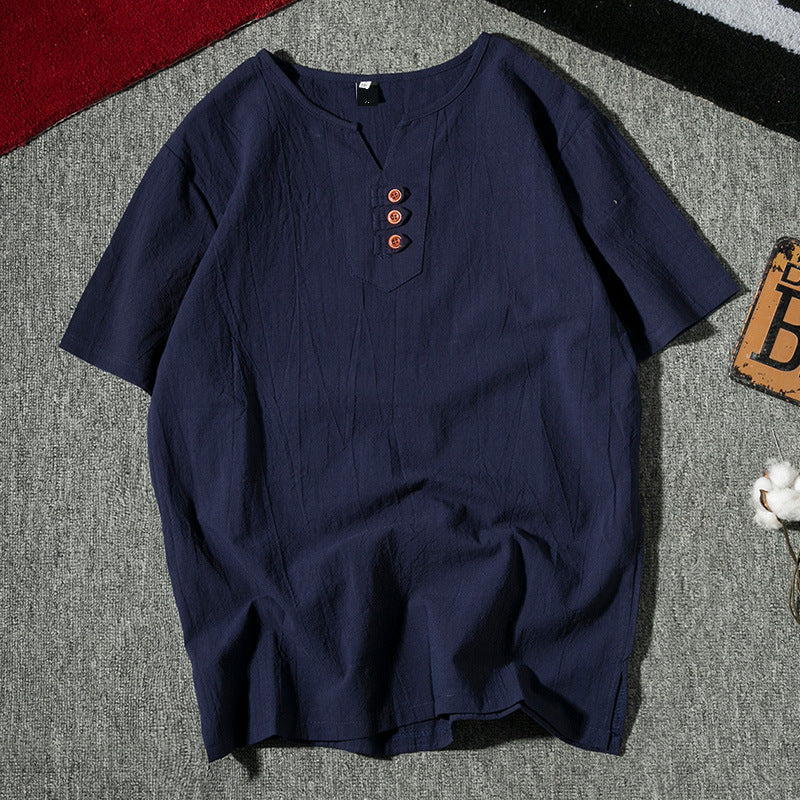 Men's short-sleeved T-shirt linen top