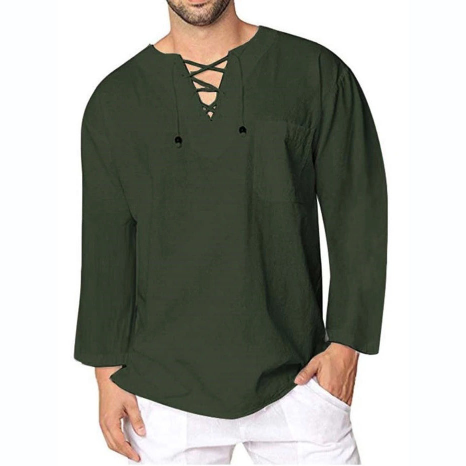Men's Plain Lace-Up Casual Loose Spring Shirt
