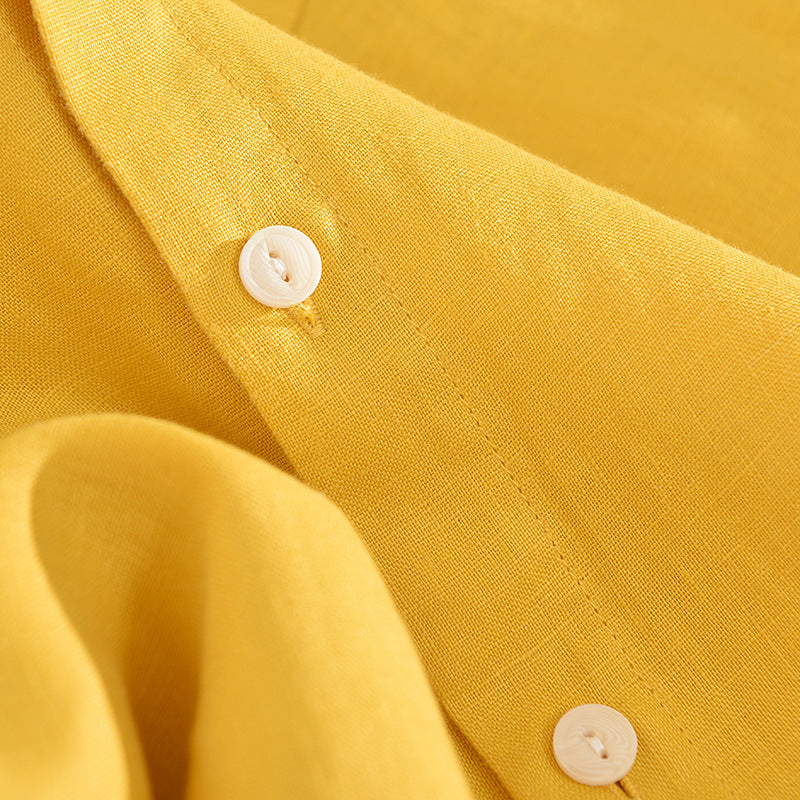 Pure color linen shirt youth loose square collar pocket linen shirt