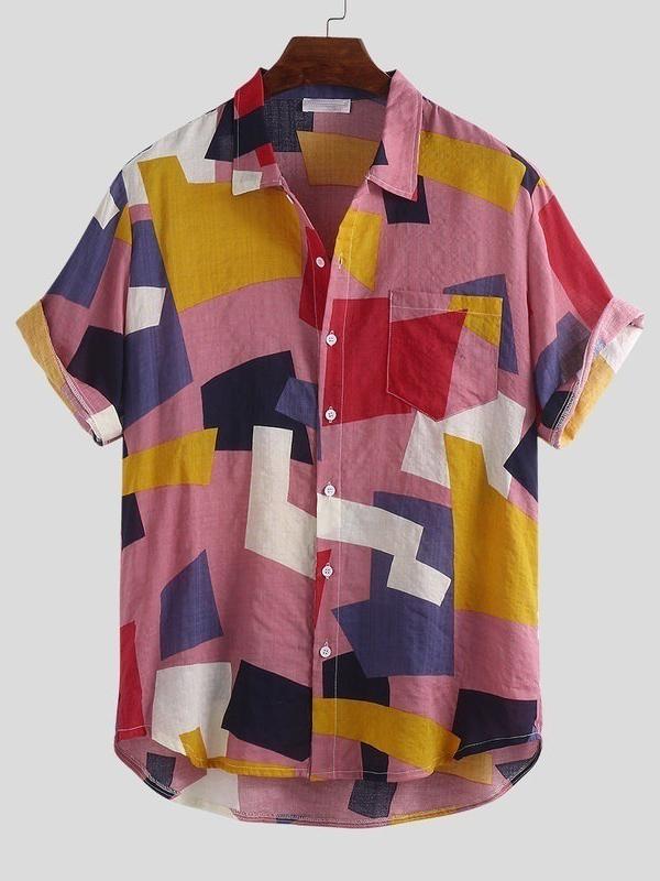 Casual Geometric Printed Short Sleeves Blouses&Shirts