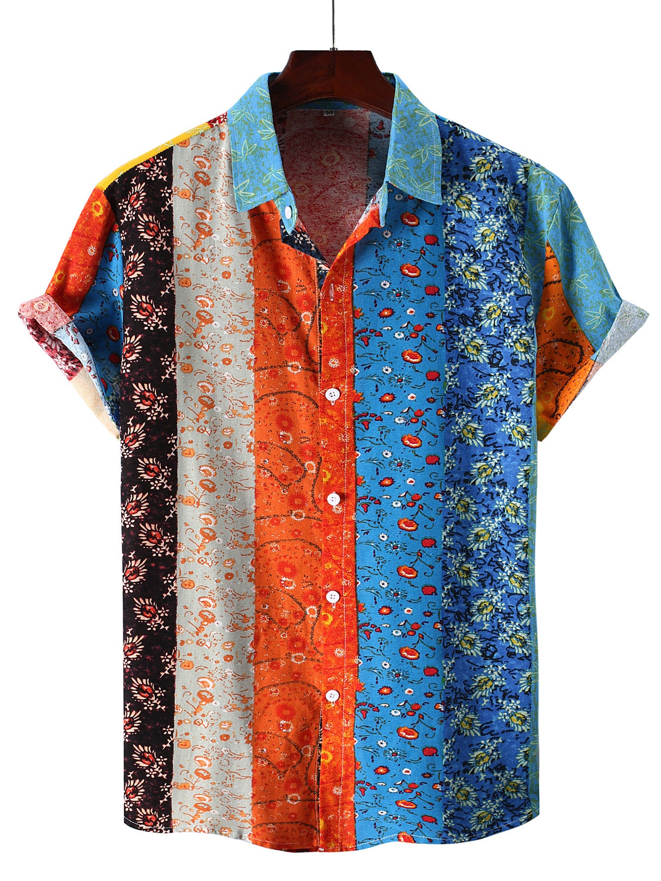 Men's cotton and linen breathable printing short sleeve